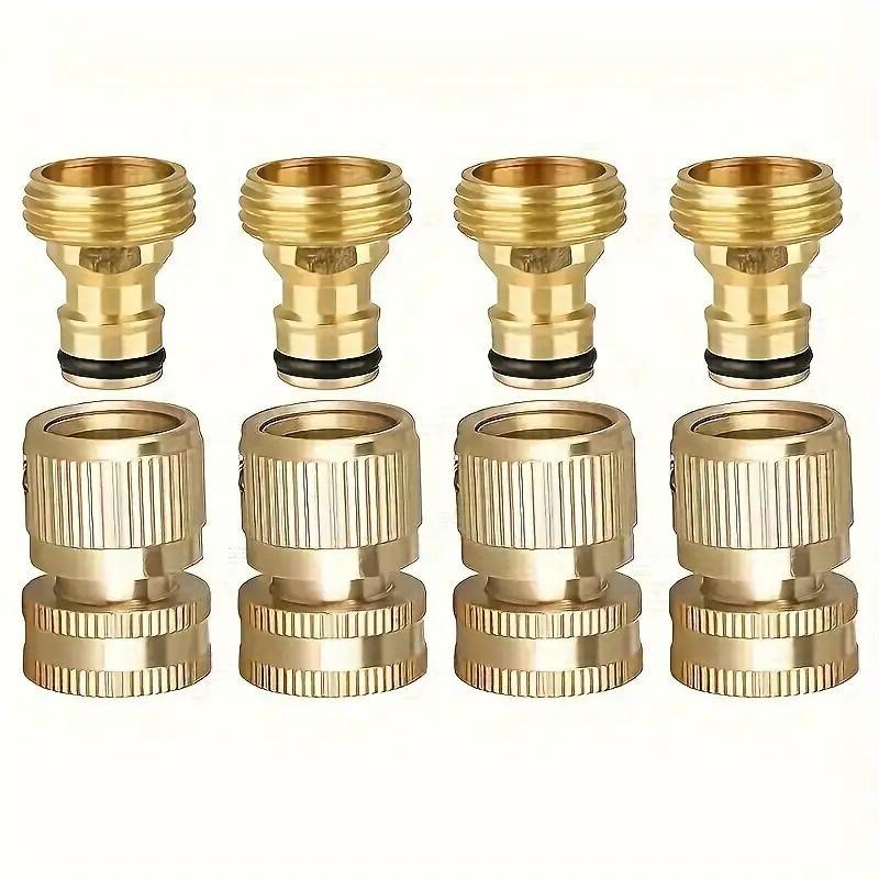 Brass Garden Water Hose Quick Connect Set, 4 Counts/set Garden Hose Connector Adapter, Garden Hose Connector Adapter for Outdoor Lawn and Gardening Use #GLOBAL PICKS