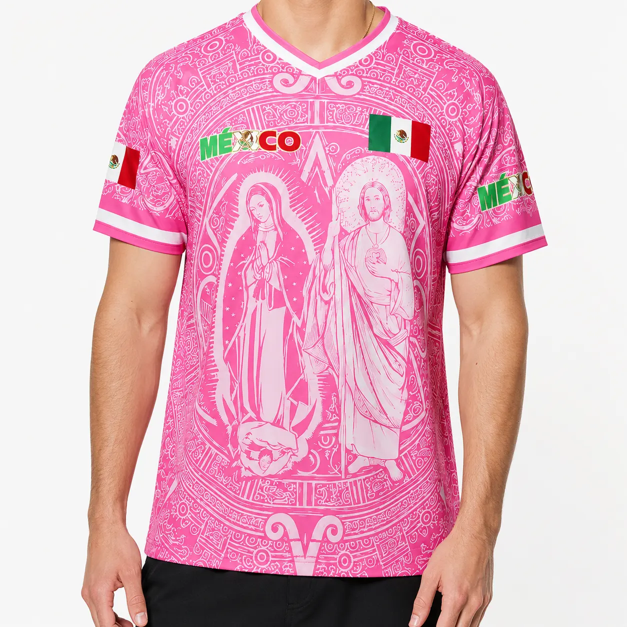 Pink Mexico Jersey Men Women V-Neck Sports Shirt, Mexican Flag Graphic Tee, Cinco de Mayo Fiesta Outfit, Summer Party Game Day Top,clothes,outfits,men's wear,men fashion,summer men clothes,fashion men clothes,4th of july shirts