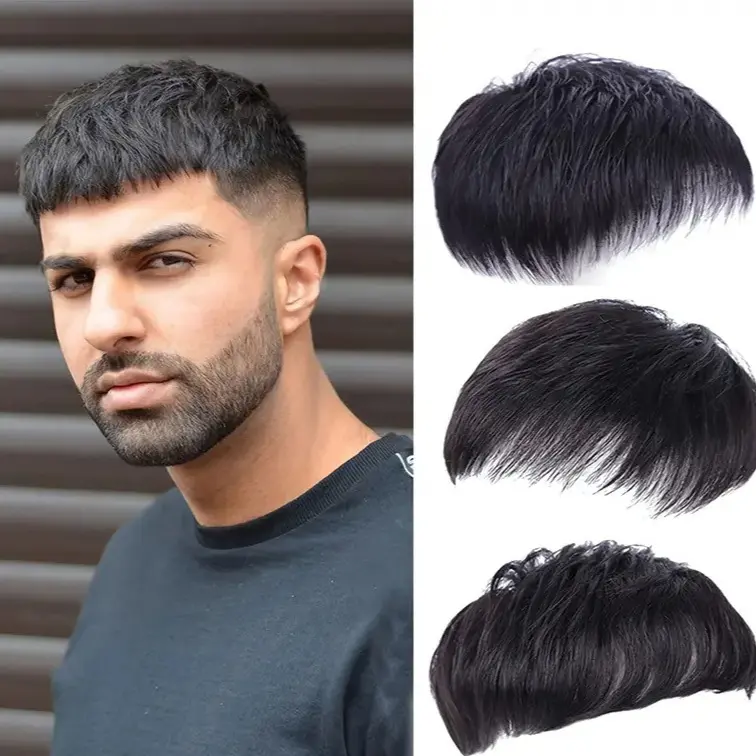 Men Frontal Hair Topper 1 Piece Heat Resistant Synthetic Hair Patch, Seamless Breathable Comfortable Thickening Toupee, Natural Undetectable Hairpiece for Receding Hairline Temple Thinning & Top Bald Spot