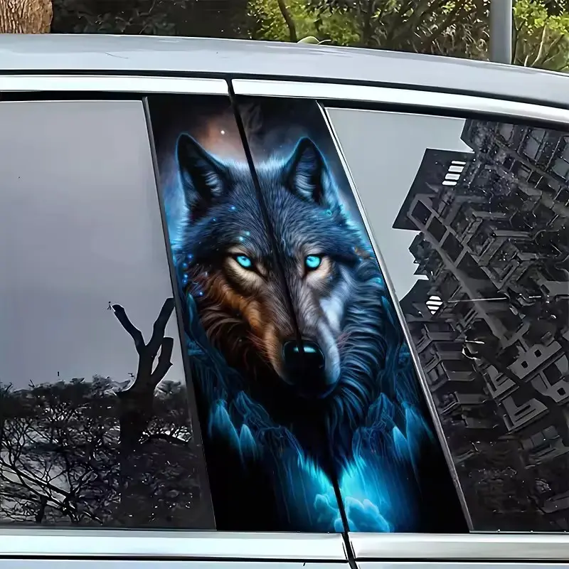 Wolf Pack Anime Car Sticker Set, Blue Gradient Design, Weather-Resistant PVC Material, Sunscreen Anti-Scratch Decoration, Car Decals