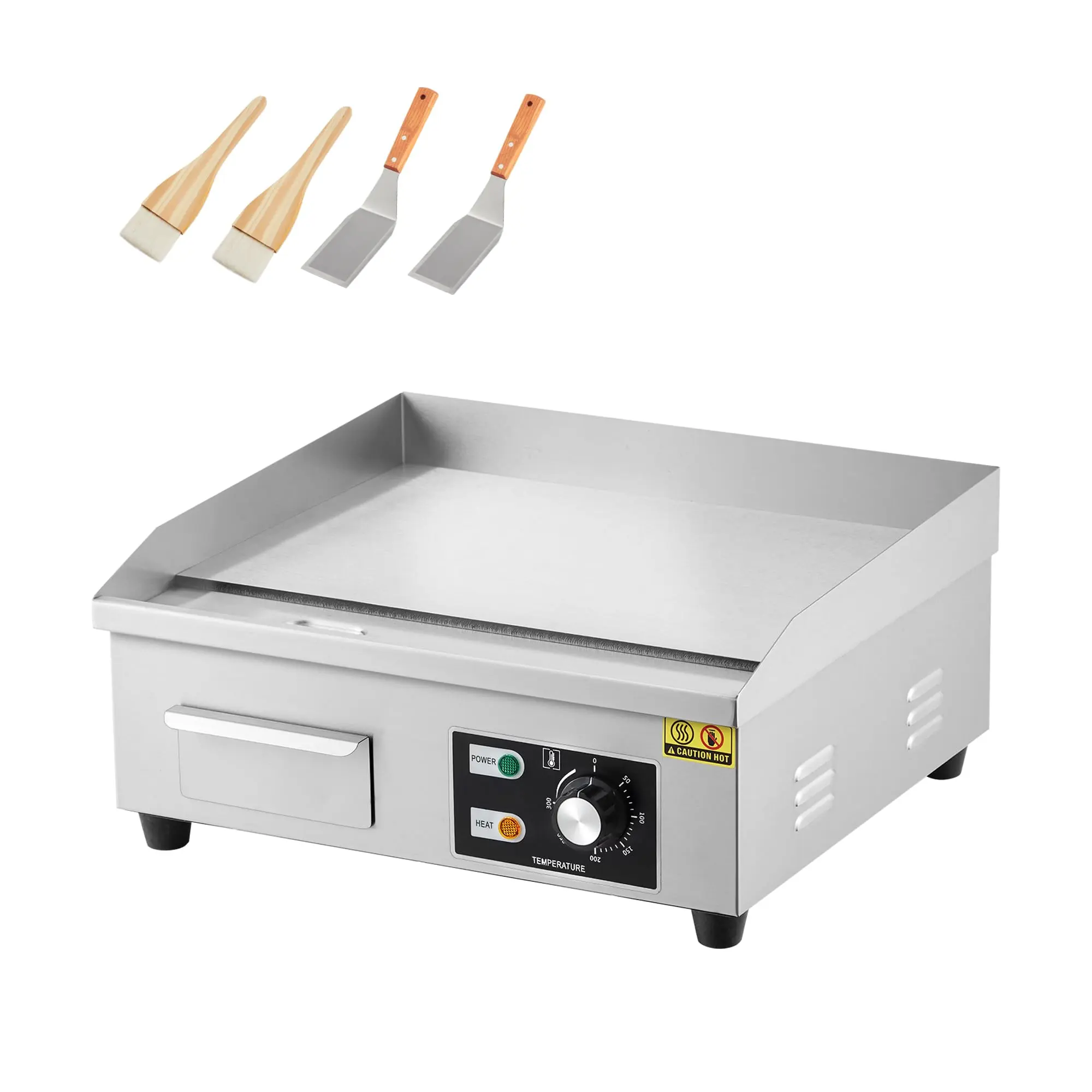 Garvee Stainless Steel Electric Griddle 18-Inch Teppanyaki Grill with 1600W Power, Adjustable Temperature, Includes 2 Spatulas and 2 Brushes for Cooking and Barbecue