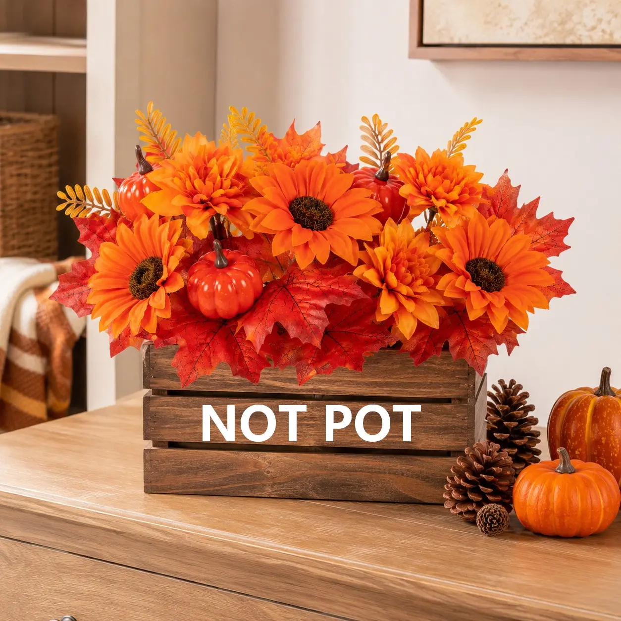 2PCS - Artificial Fall Sunflower Pumpkin Bouquet, 13.4in Autumn Maple Leaf Floral Pick for Thanksgiving Vase Arrangement, Farmhouse Table Centerpiece & DIY Harvest Decor