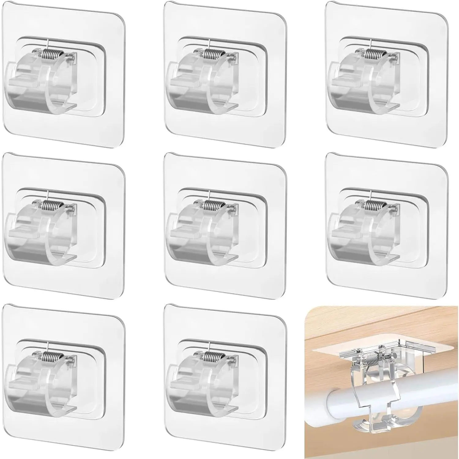 8 count Adhesive Curtain Rod Holder Hooks Self-Adhesive Curtain Rod Bracket No Drill Curtain Hangers  Free Adjustable Curtain Rod Holder Curtain Pole Wall Brackets for  Bathroom Kitchen