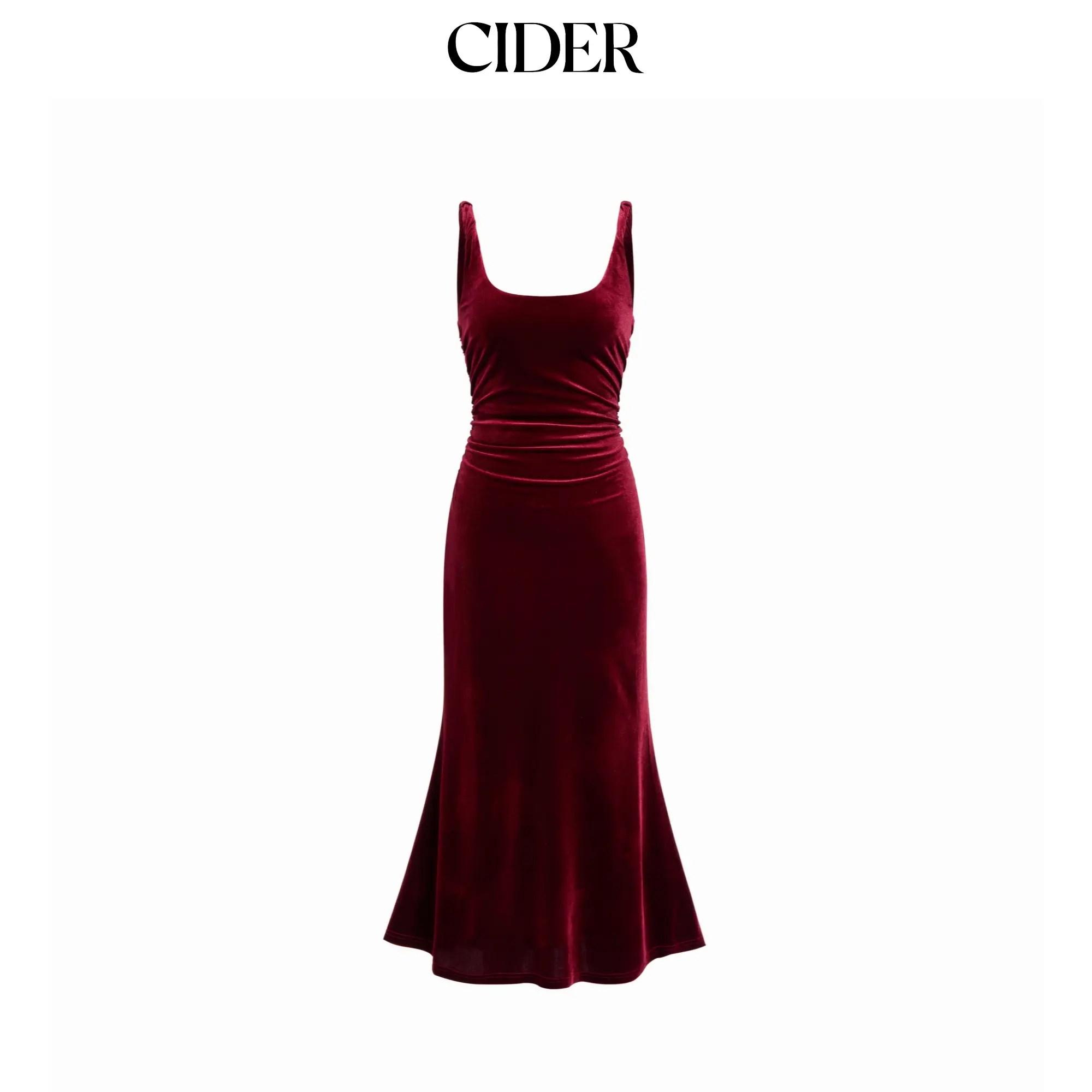 Cider Velvet Scoop Neckline Ruched Maxi Dress