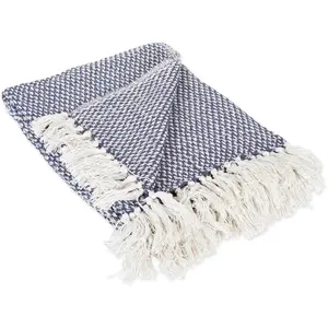 100% Cotton Basket Weave Throw for Indoor/Outdoor Use Camping Bbq's Beaches Everyday Blanket, 50 x 60, Woven Stripe