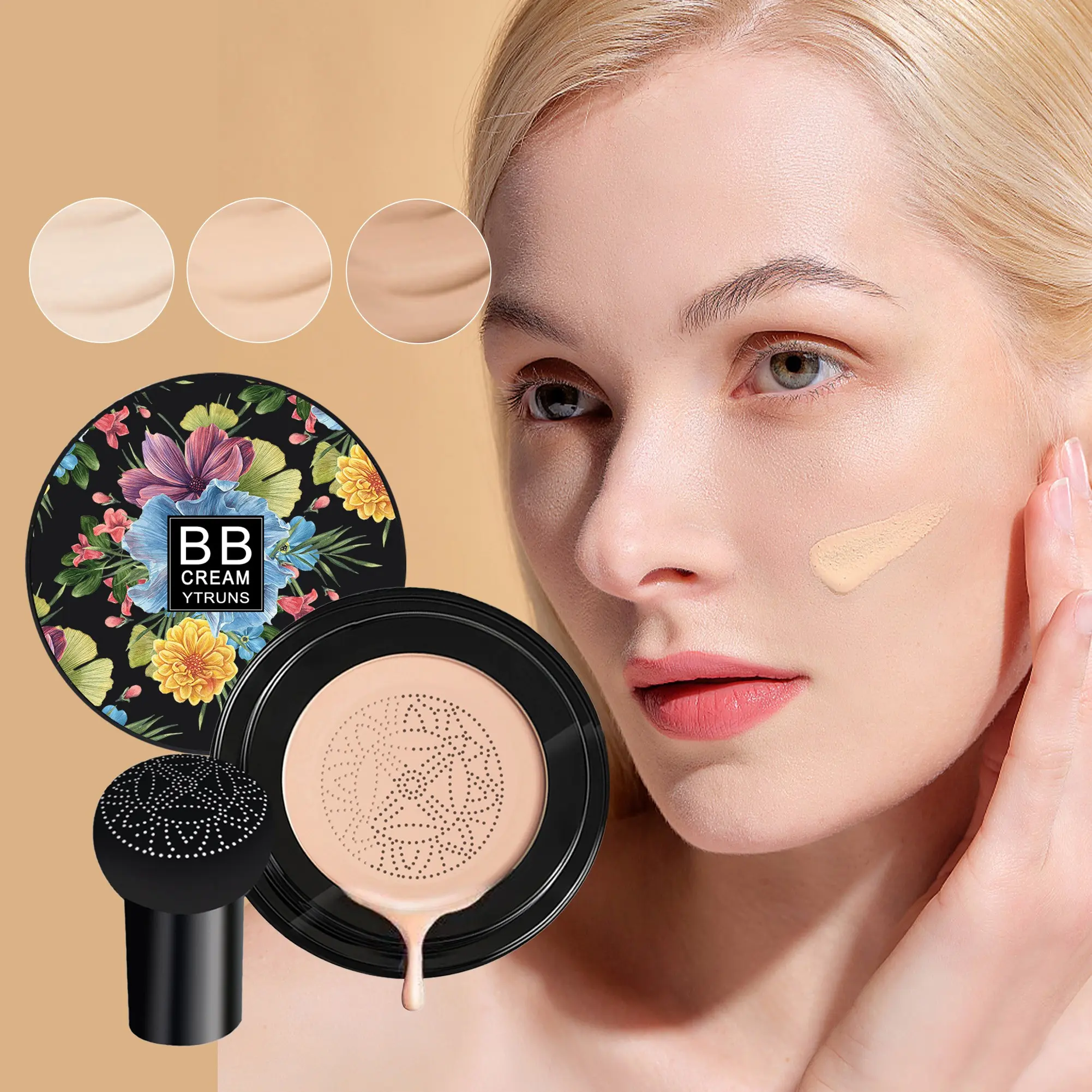 Mushroom Head Air Cushion BB Cream, Cushion Foundation with Mushroom Puff, Concealer Makeup Base for Facial Imperfections, Brightening Natural Nude Finish, Bb Blur, Even Skin Tone Face Makeup for Daily Wear, Party, Travel
