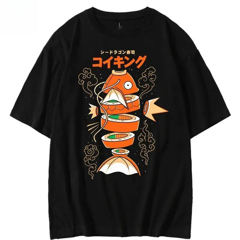 Men's Basic Classic Unisex Graphic Tees - Japanese King Carp Magikarp Sushi Sashimi Print, Loose Round Neck, Short-Sleeve, Plus Size, Cold Wash, Cute, No-Iron Prints, All-Season Casual Cotton Top