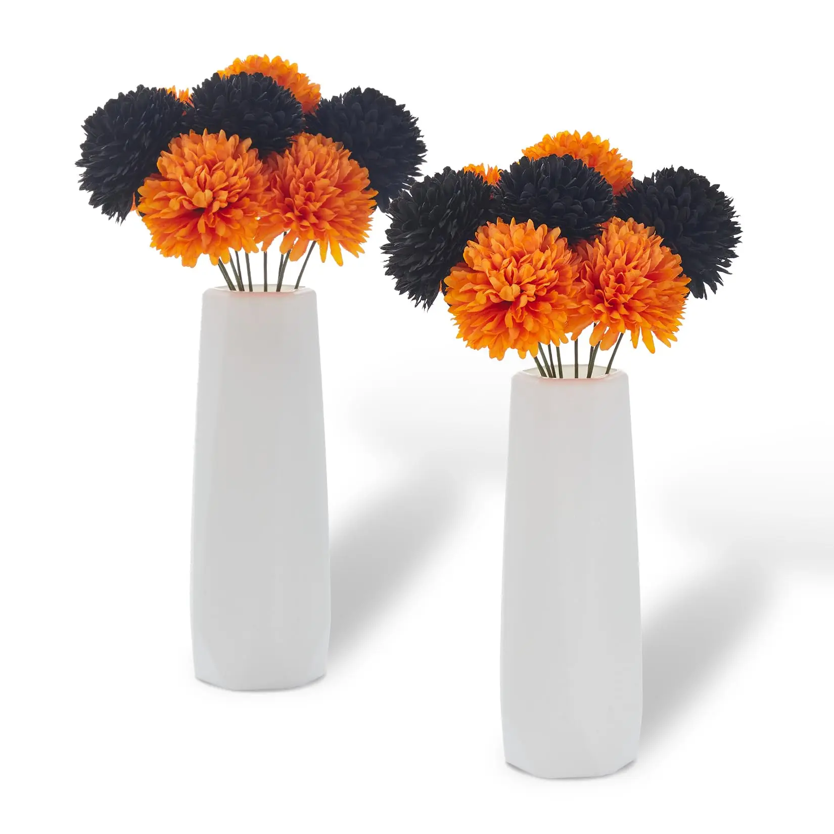 20-Piece Artificial Floral Set for Moms - Seda Autumn Chrysanthemum Fake Flowers with 2 White Vases, Floral Tabletop Decor for Gothic Weddings, Halloween