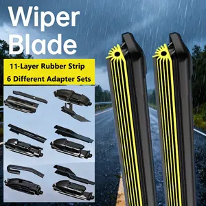 Car Front Window Wiper Blade, Replacement, 11-Layer Rubber Strip, 6 Different Adapter Heads, Fits 99% Left-Hand and Right-Hand Drive Vehicles, Heavy Rain Wipers
