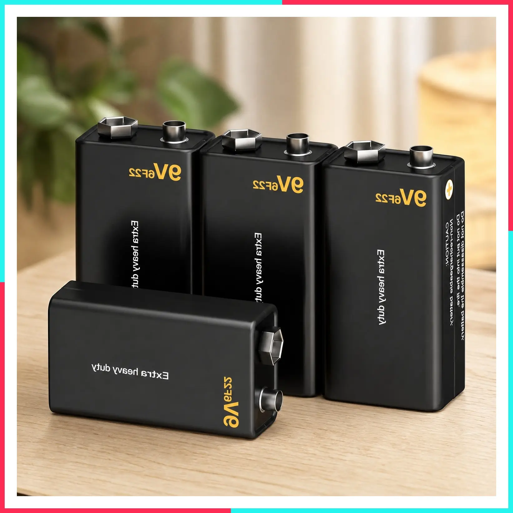 9V Carbon 6F22 Batteries 4-Pack, Leakproof Long-Lasting 9 Volt Battery for Smoke/CO Detectors, Fire Alarms, Wireless Microphones, Guitar Pedals/Tuners, Two-Way Radios