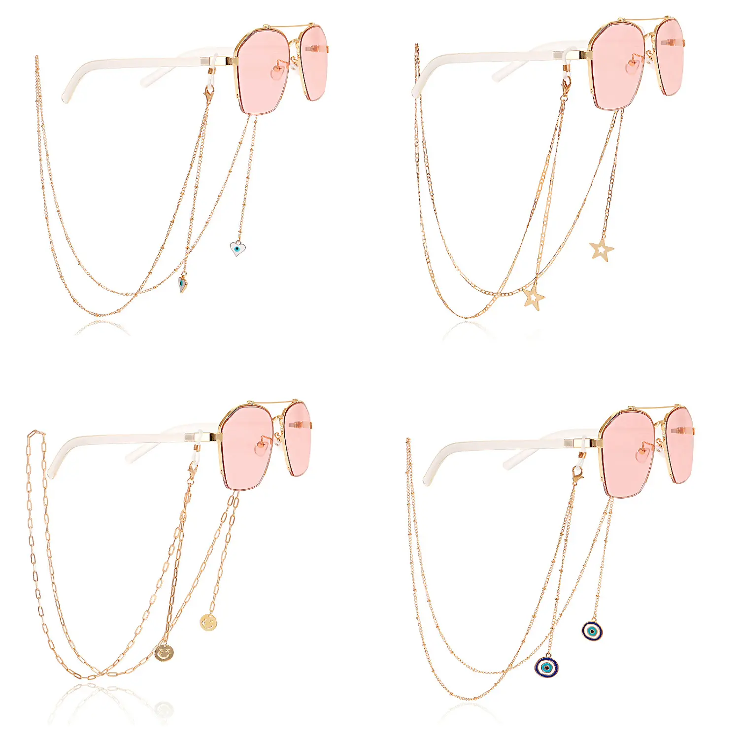 Decorative Gold-Tone Eyeglass Chain for Women, Multi-Layer Lanyard Strap with Evil Eye, Star & Pearl Charms, Anti-Lost Sunglasses Holder, Accessories For Women, Glasses Chain, Anti-Lost Strap