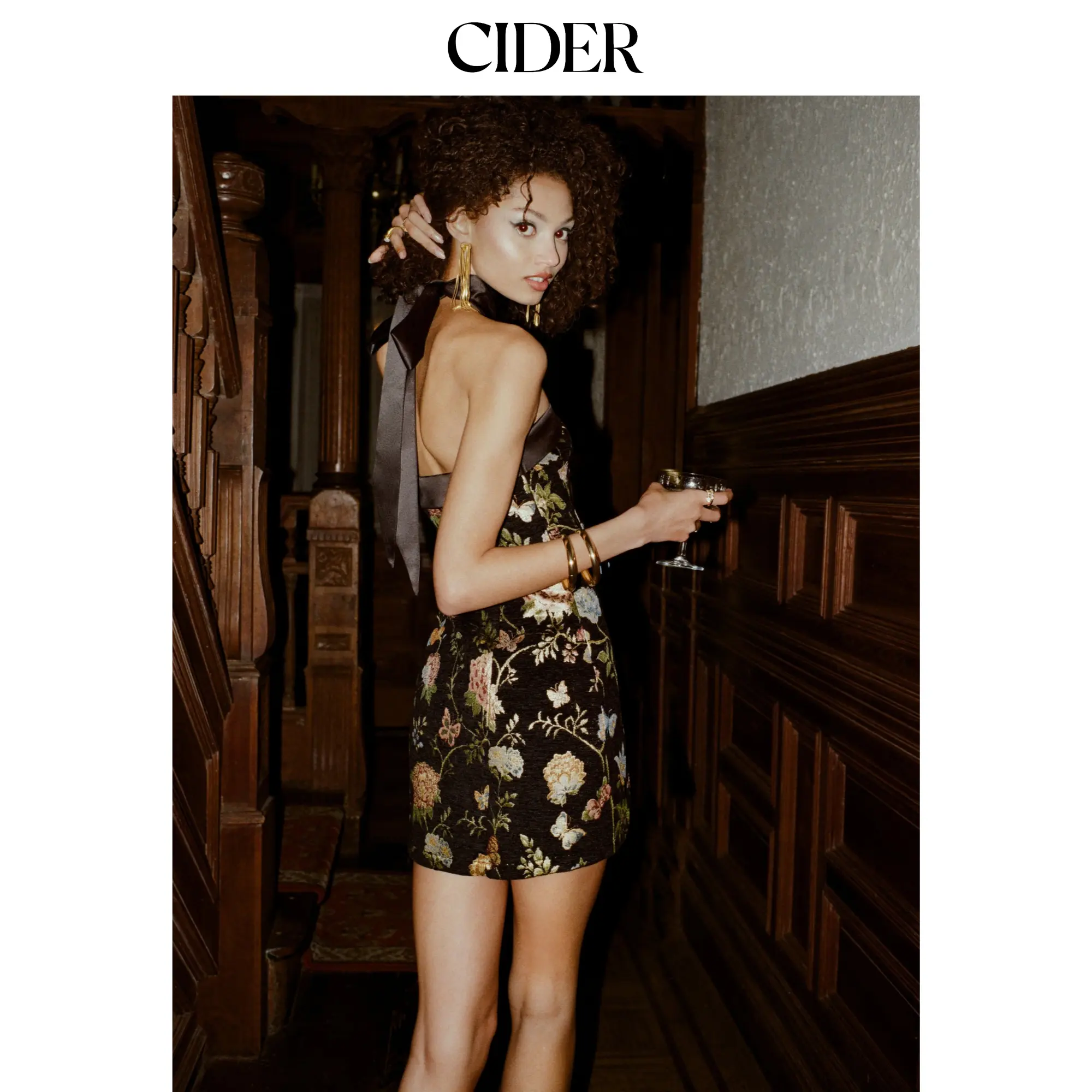 Cider Jacquard Floral Bandeau A-line Mini Dress With Bowknot Scarf SohoChic