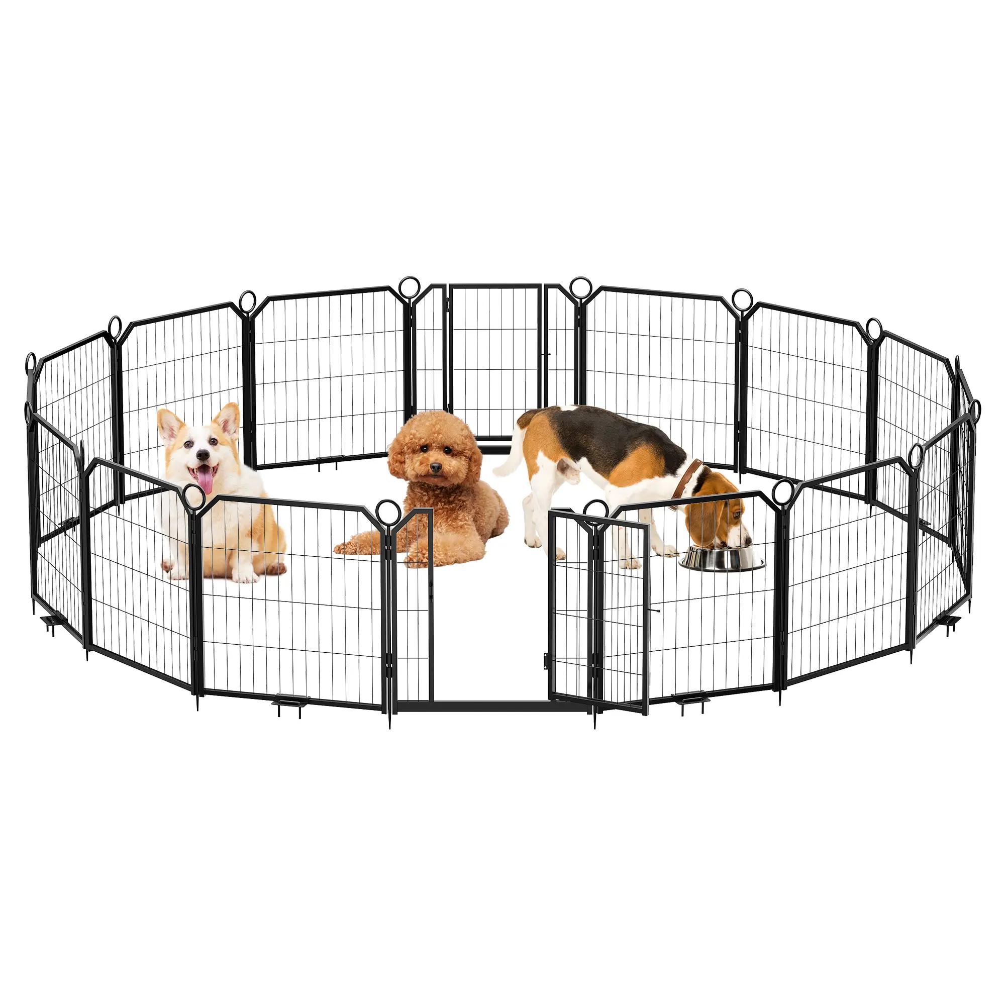 Portable Metal Dog Playpen Panels, Heavy Duty Indoor Outdoor Pet Fence Kennel with Door for Yard RV Camping Garden