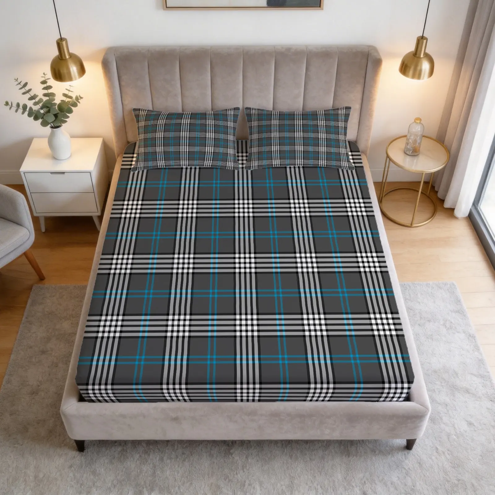 3-Piece Checkered Patterned Bed Sheet Set, Soft And Comfortable Bedding Set (1 Bed Sheet+2 Pillowcases, No Pillow Core), Suitable For Teenagers And Adults, Master Bedroom, Apartment Scenes