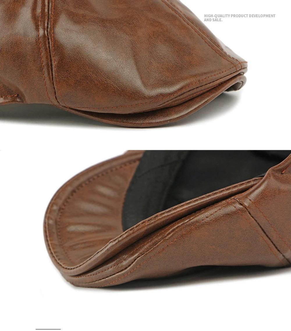 HT4937 Mens Beret Women Autumn Winter PU Leather Hat Retro Artist Painter Beret Hat Male Female Ivy Flat Cap Octagonal Beret Cap