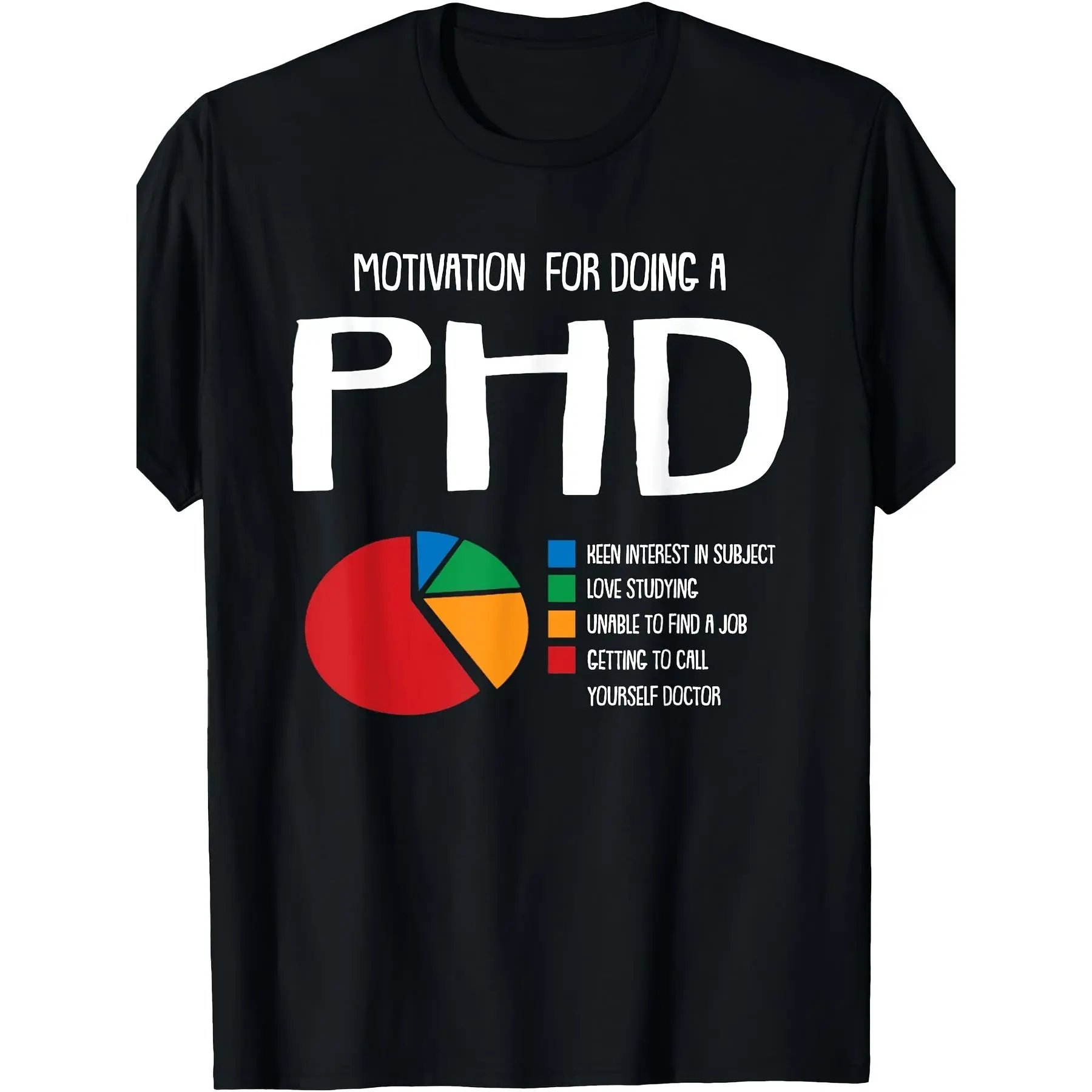 Men's Funny PhD Graphic T-Shirt, Casual Short Sleeve Crewneck Top in 100% Cotton Knit, PhD Graduation & Thesis Defense Gift, Tops, Menswear, Fabric, Stretch, Shortsleeve, Alphabet Pattern, Machine Wash, Regular Size, Round Neck Tee
