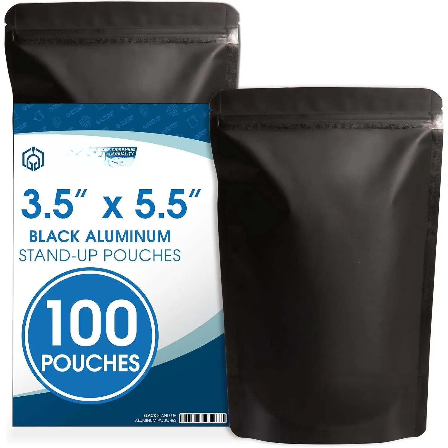 3.5" X 5.5" Matte Black Stand-Up Mylar Bags - 100 Count | Small Smell-Proof Bags With Heat Sealable Opening and Resealable Zipper -