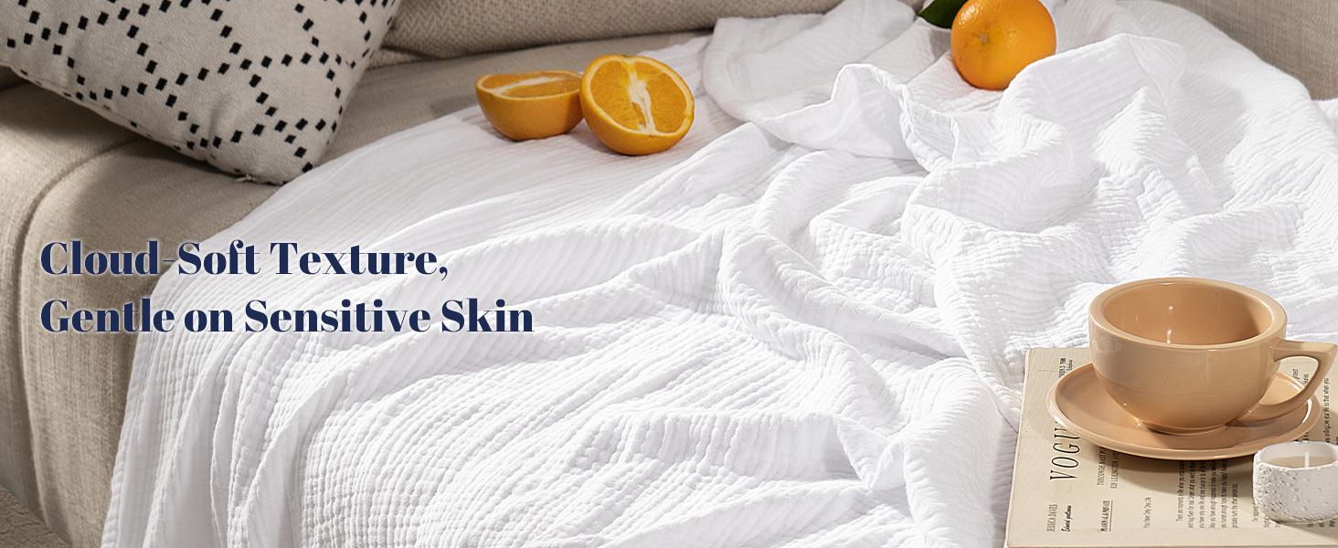 PHF 100% Cotton Muslin Blanket Queen Size 90"x90", 4-Layer Lightweight Gauze Throw, Breathable Cloud-Soft Minimalist Blanket for Bed, Couch, Camping & Baby, Grey, Gift