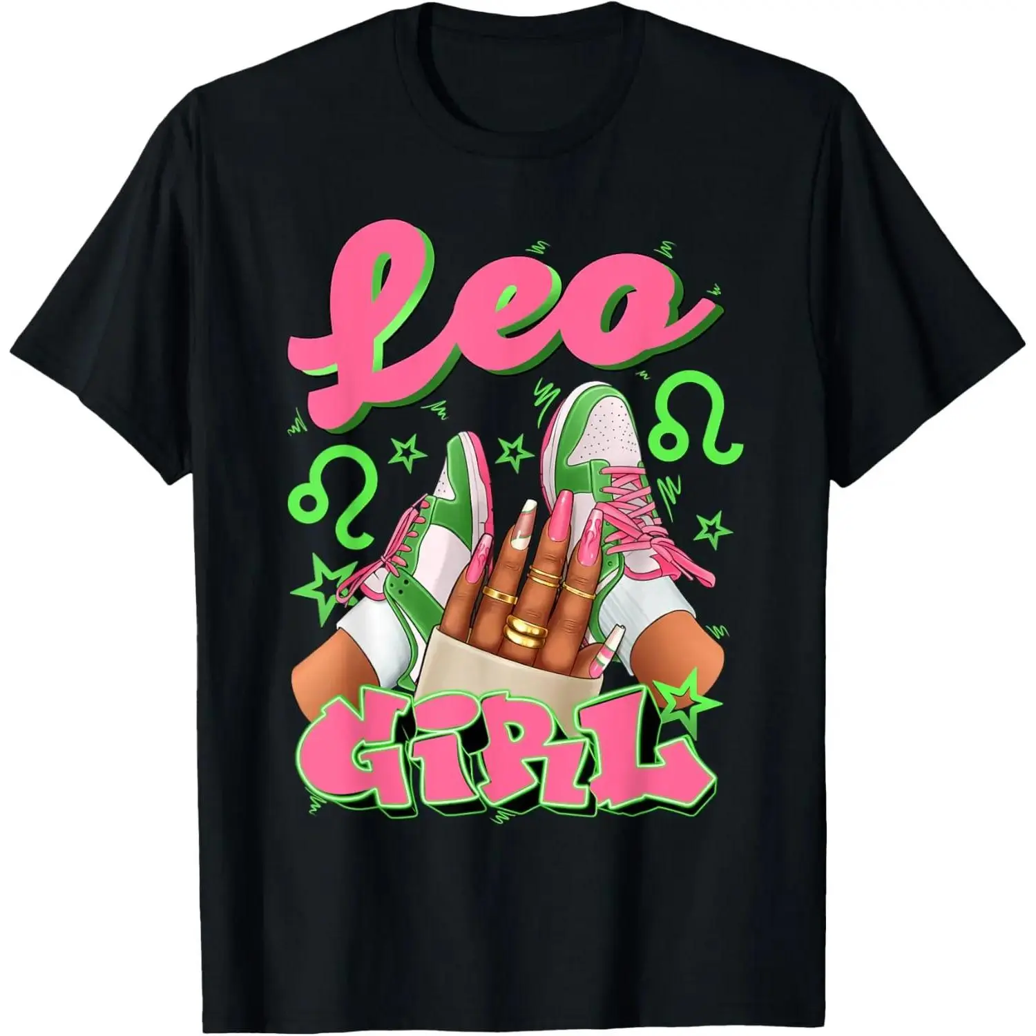 Leo Birthday Queen Graphic T-Shirt with Zodiac Prints, Vintage Statement Apparel for Women, Comfortable Cotton Fabric with a Unisex Fit, Shortsleeve, Digital Print, Crew Neck, Casual, Round Neck, Eco-Focused Studio, Tops, Printed