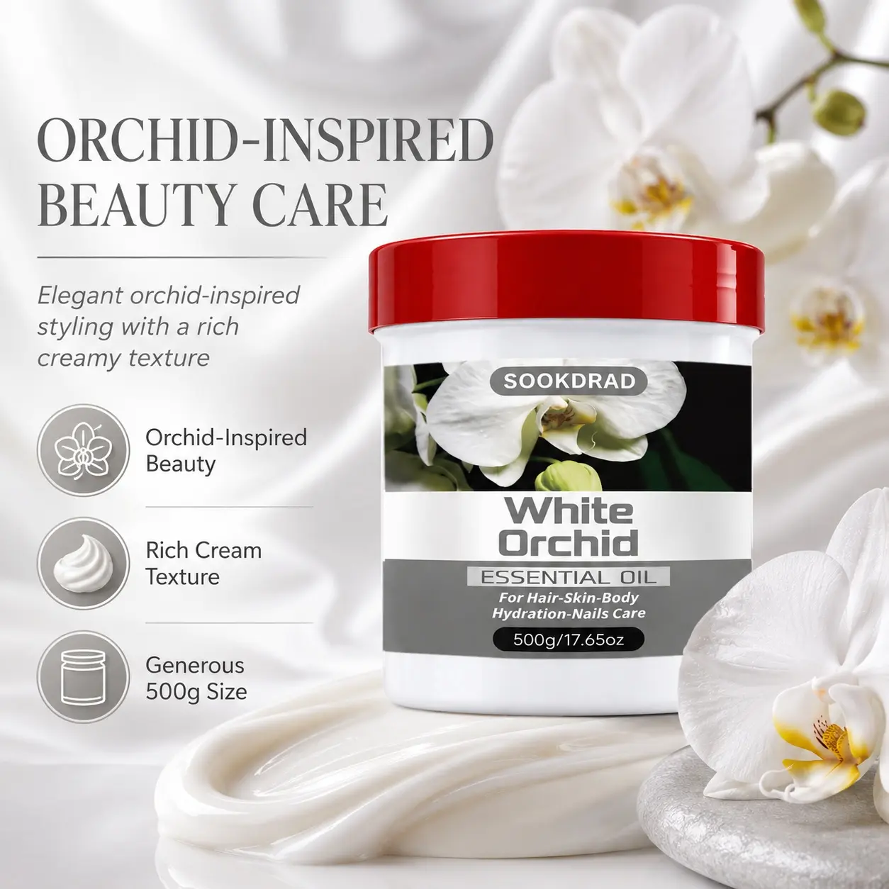 White Orchid Essential Oil, For Hair, Skin, Body, Nails, Hydration Care, 500g