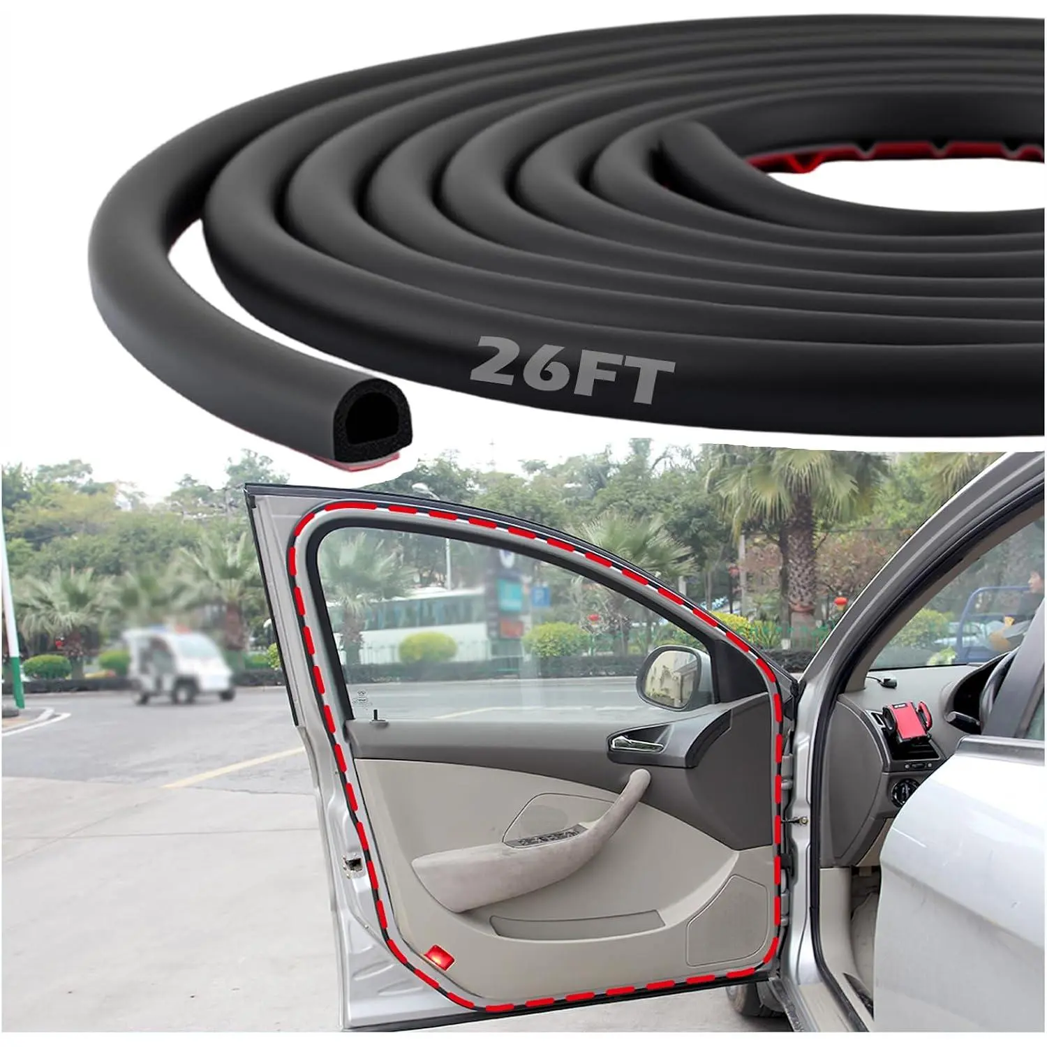 26Ft D-Shaped  Door Seal Strip,Rubber Automotive Weather Stripping with Soundproofing,Self Adhesive &   Weather Stripping Auto  for   SUVs
