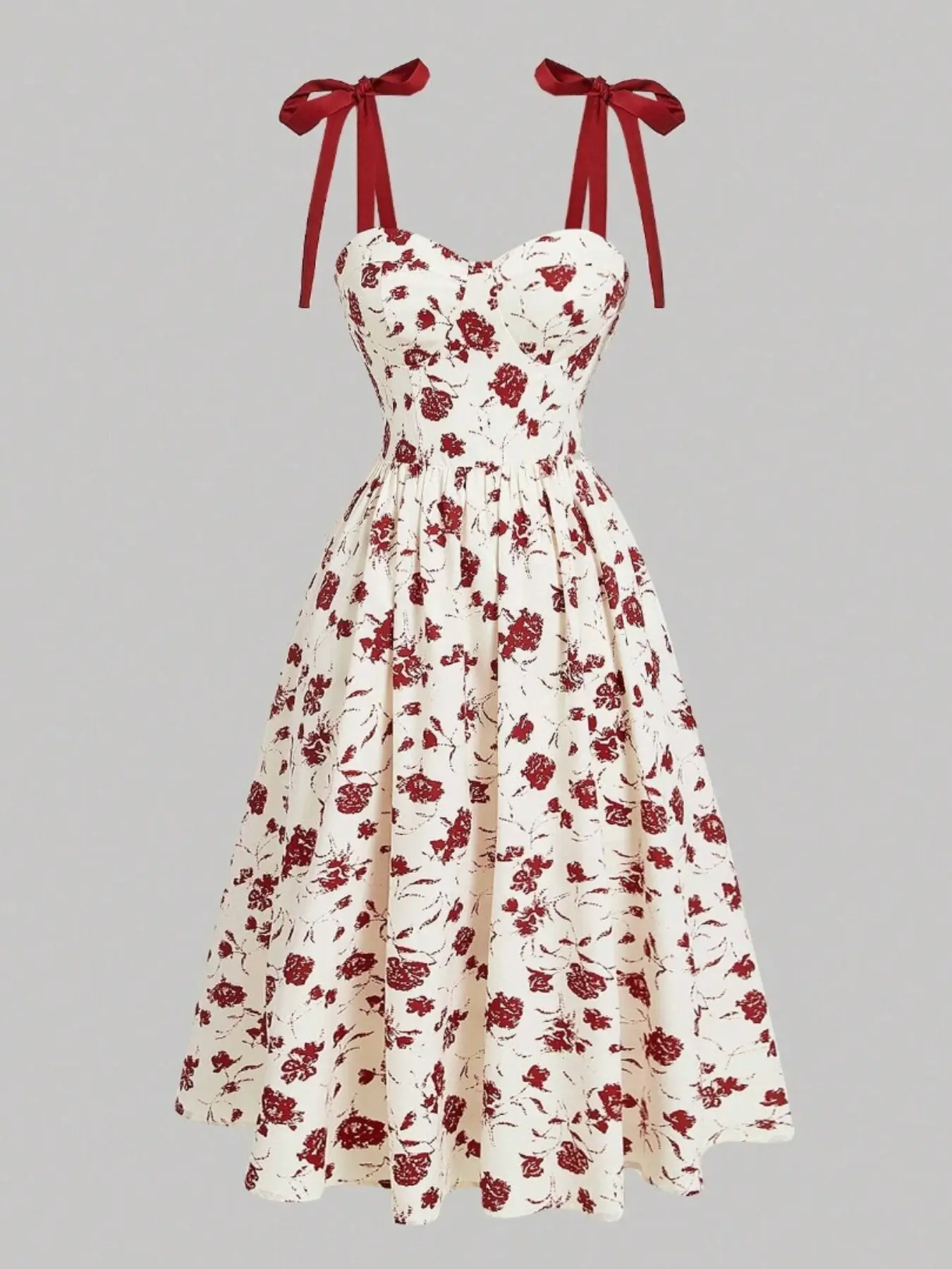 2026 New Fashion Bow Medium-Length Summer Floral Print Tie Shoulder Halter Dress, Beach Dress, Stylish and Trendy