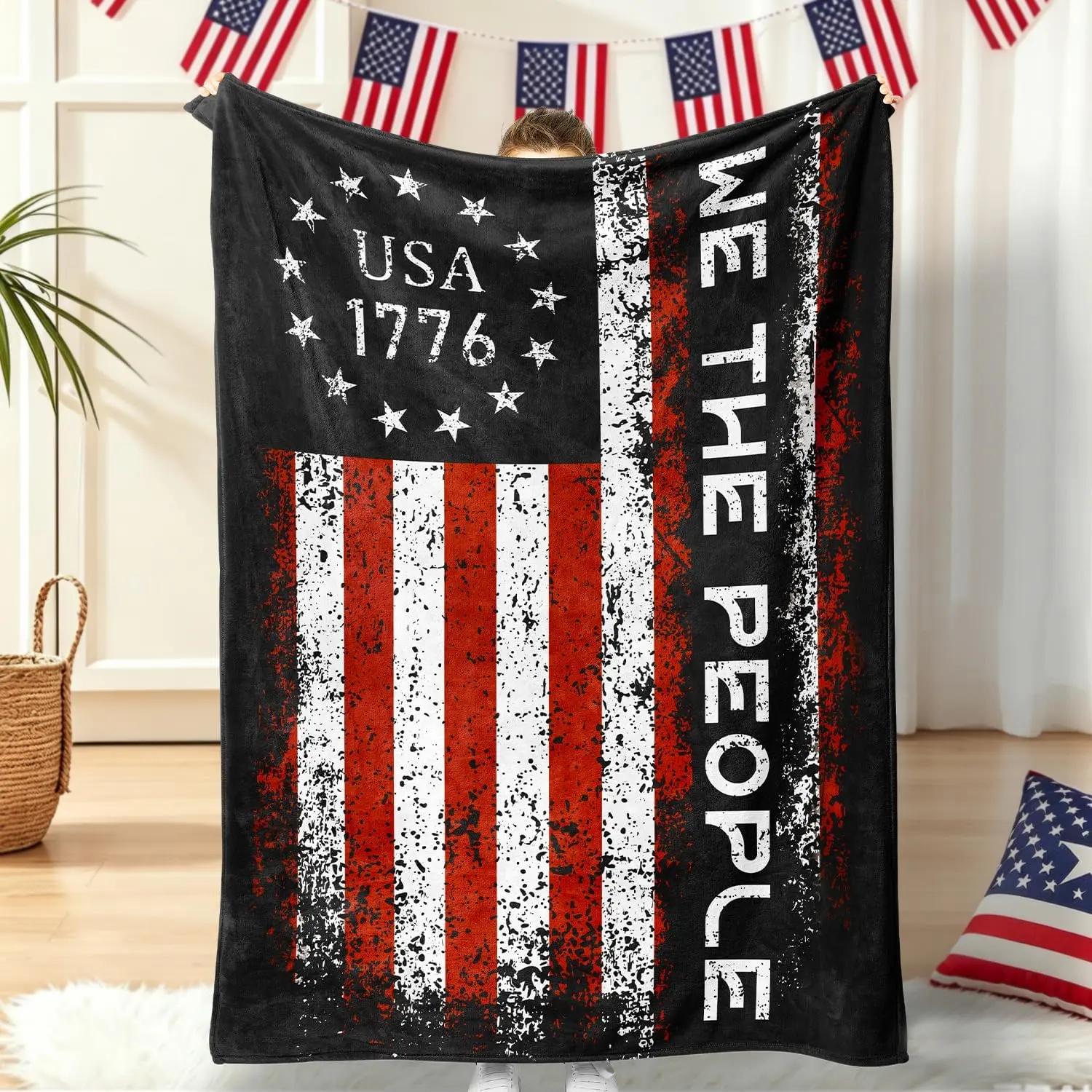 American Flag Throw Blanket - Multi-Size Soft Wrinkle-Free Fleece, Traditional Stars and Stripes Flannel Bed/Sofa Cover, Fourth of July Patriotic Decor Gift for Veterans, 250th Anniversary Item