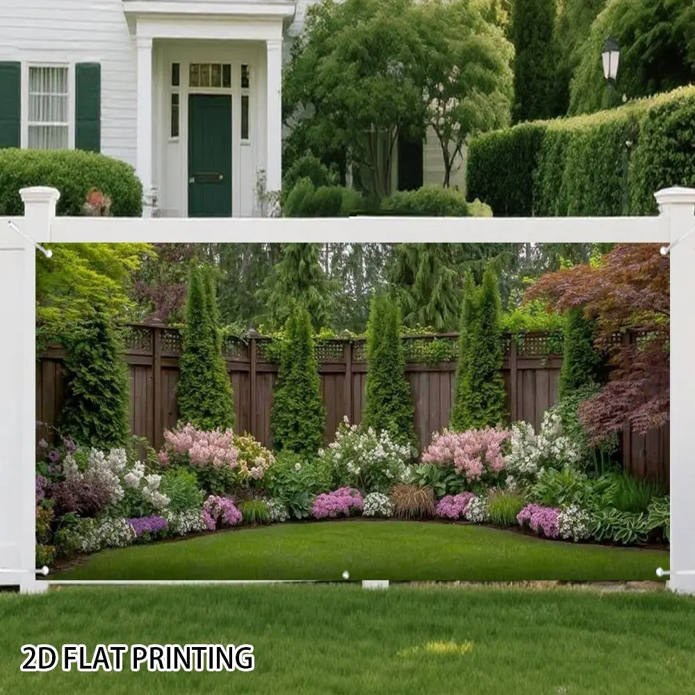 2D Flat Flower Garden Fence Banner | Single-Sided Polyester | Metal Grommets for Easy Hanging | Blooming Floral Wall Design, Outdoor Fence Cover, Patio Makeover, Courtyard Decor, Garden Party & Scenic Photo Backdrop