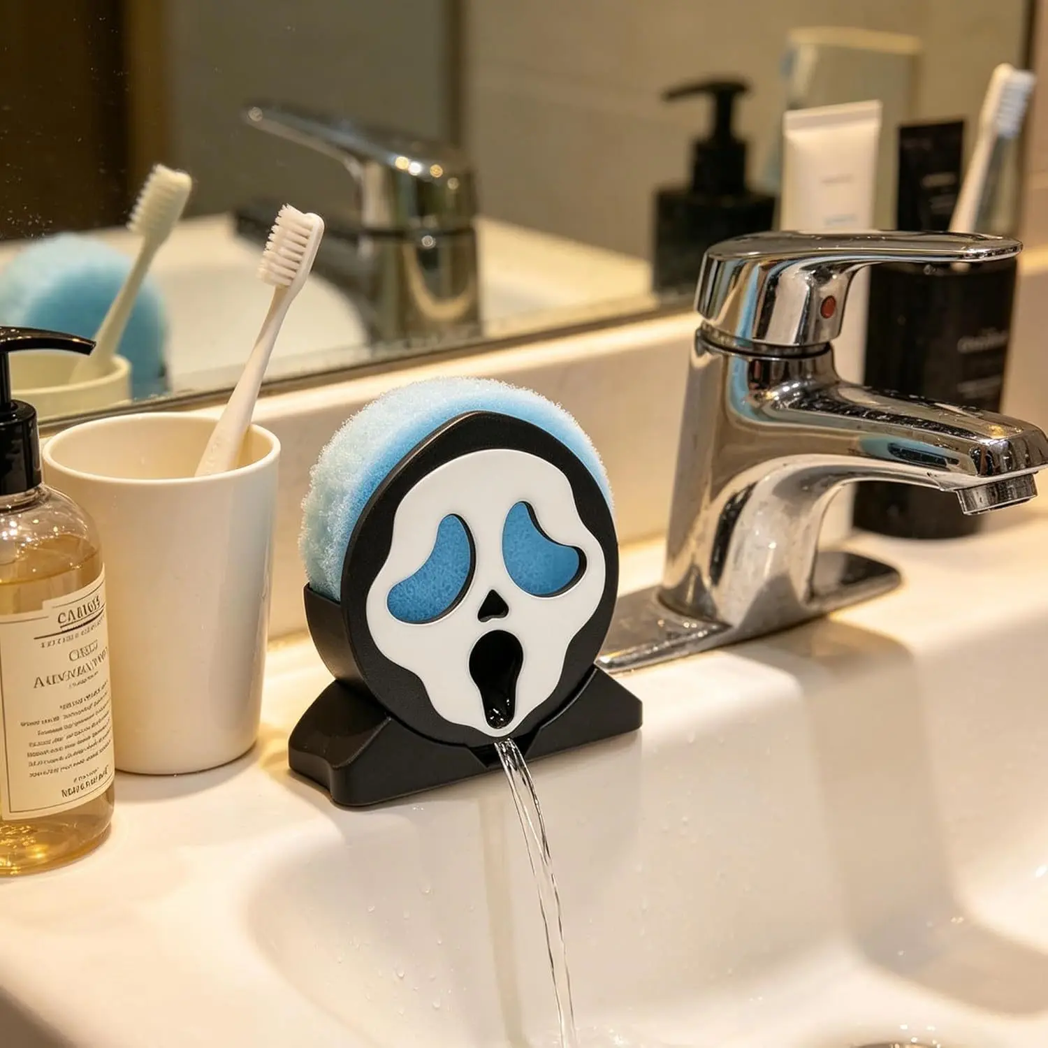 Terrifying Scream Ghost Face Sponge Holder, Durable Plastic Organizer, Fun Creative Design Kitchen Decor, Halloween Home Decoration