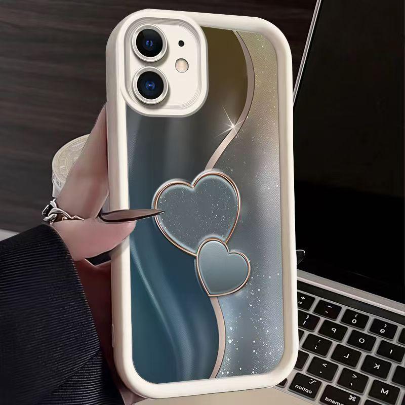 Aesthetic Luxury Love Heart iPhone Case for iPhone 17 Pro Max 16 Pro 15 14, Gilded Glitter Shockproof Protective Cover, Stylish Premium Phone Case