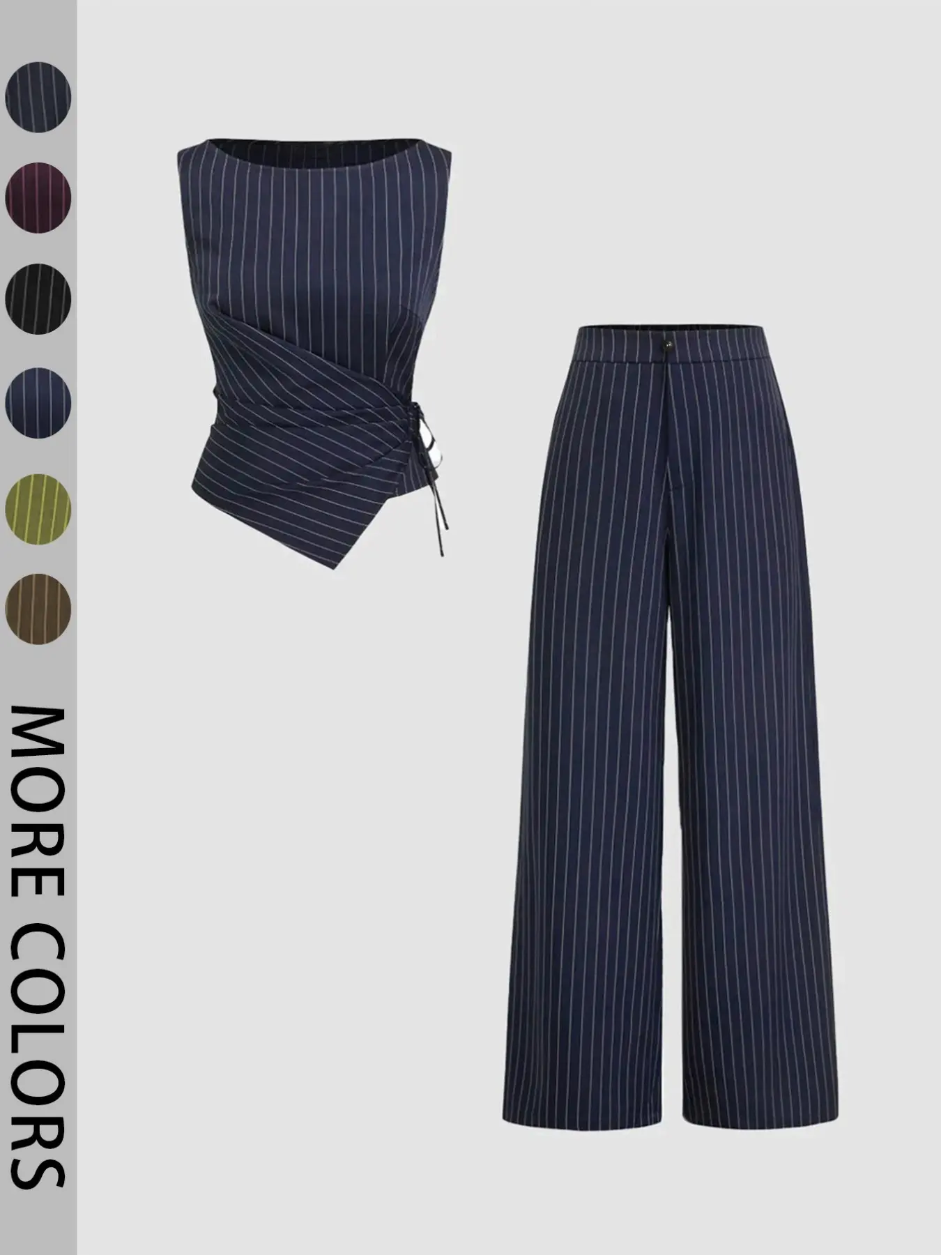 Women's Striped Strapless Tie-Back Vest Top and Straight Leg Pants Set, Elegant Slim-Fitting Outer Vest Suit for All Seasons