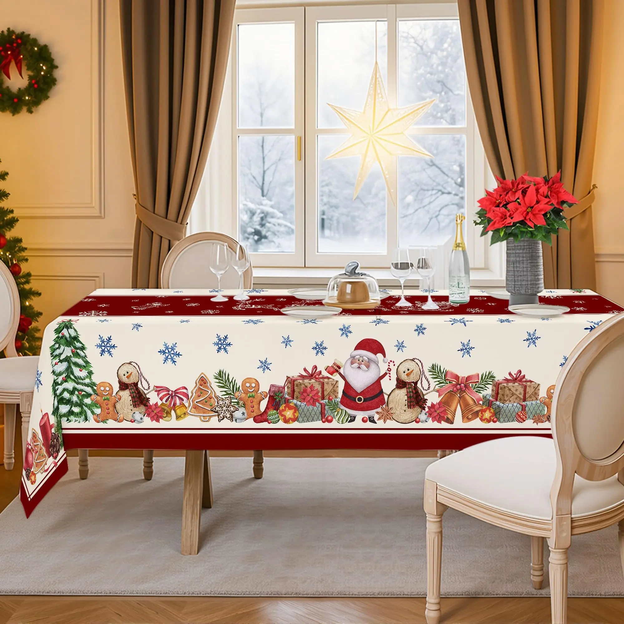 Christmas Tablecloth Rectangular 60x84 Inches, Snowman Tablecloth for Winter Kitchen Dining Decor, Holiday Restaurant Table Decoration