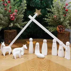 Juegoal Christmas Nativity Sets, Set of 11 White Mini Nativity Scene Resin Figurines, Xmas Holy Family Table Ornaments, Religious Holiday Collection Gifts, Baby Jesus Nativity Mantle Shelf Decor