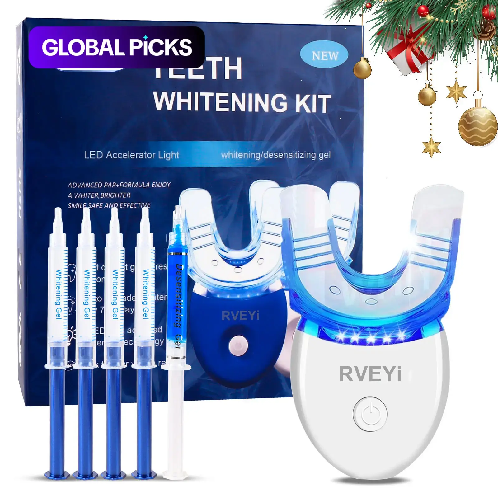 LED Teeth Whitening Kit, Teeth Whitener, 1 Set with LED Accelerator Light and Carbamide Peroxide Gel, Safe and Effective Enamel-Friendly Dental Care Set #GLOBAL PICKS