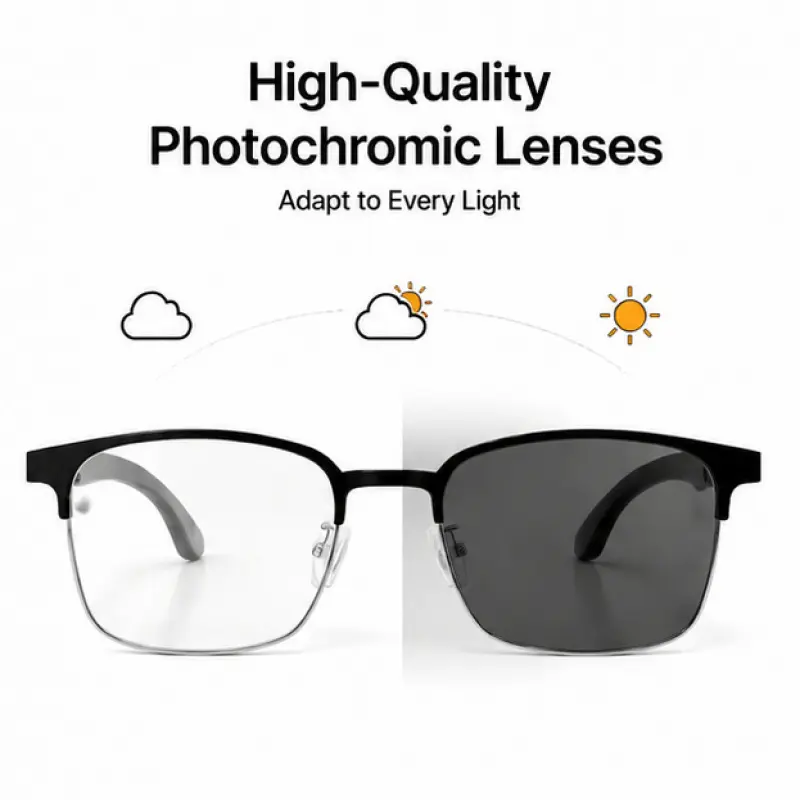 Bluetooth Smart Audio Sunglasses-Photochromic Lenses, UV & Blue Light Protection, Open-Ear Hi-Fi Sound, Hands-Free Calls, Voice Assistant, Touch Control, Lightweight for Outdoor Sports