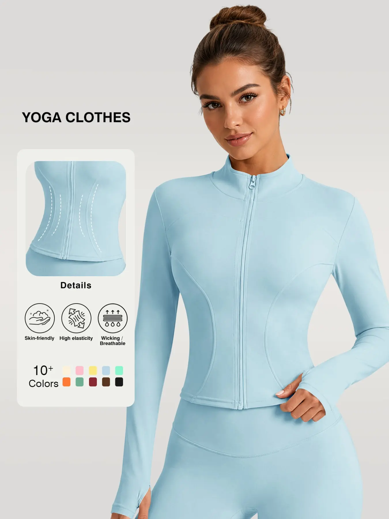 Women's Long Sleeve Sporty Jacket, Breathable Slim-Fit Yoga Wear, Quick-Dry High Elasticity, All-Season Casual for Gym and Running, Essential Yoga Jacket