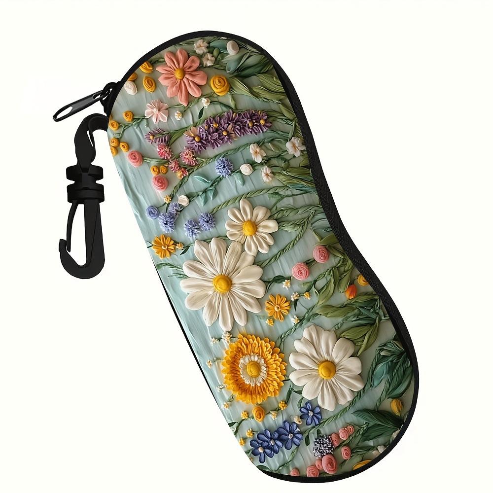 Small Chrysanthemum Printed Glasses Case Portable Storage Box Perfect Gift for Women Daily Use