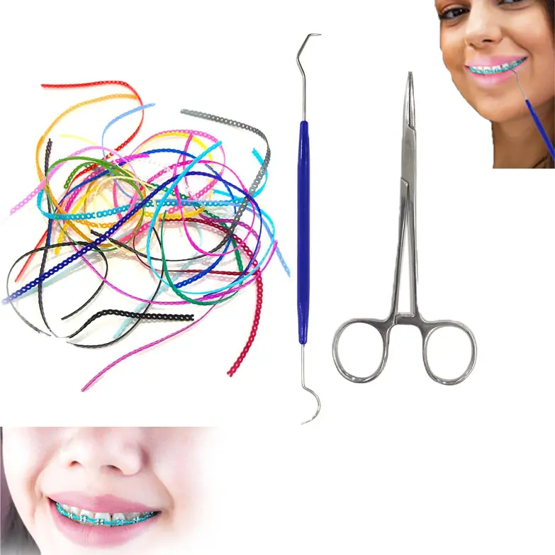 24PCS Continuous Orthodontic Power Chains for Braces, 20cm Colorful Dental Elastic Power Chain Set with Installation Tool, Fashion DIY Braces Replacement Chain Kit for Teens & Adults