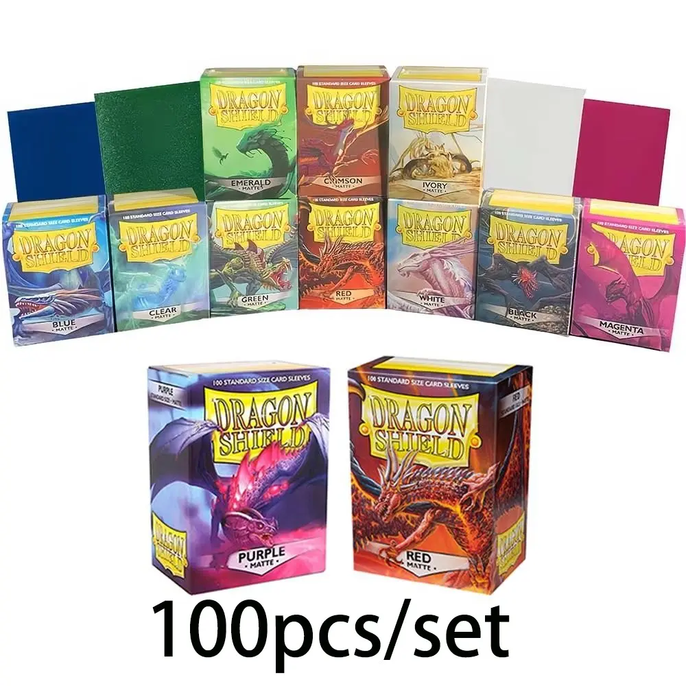 12-color matte Tcg Sleeves card sleeves protector set, including clear, white, crimson, black, yellow, green, copper, blue, ivory, emerald, magenta, gold colors. Standard size: 100 pieces. Used for protecting and storing trading cards.