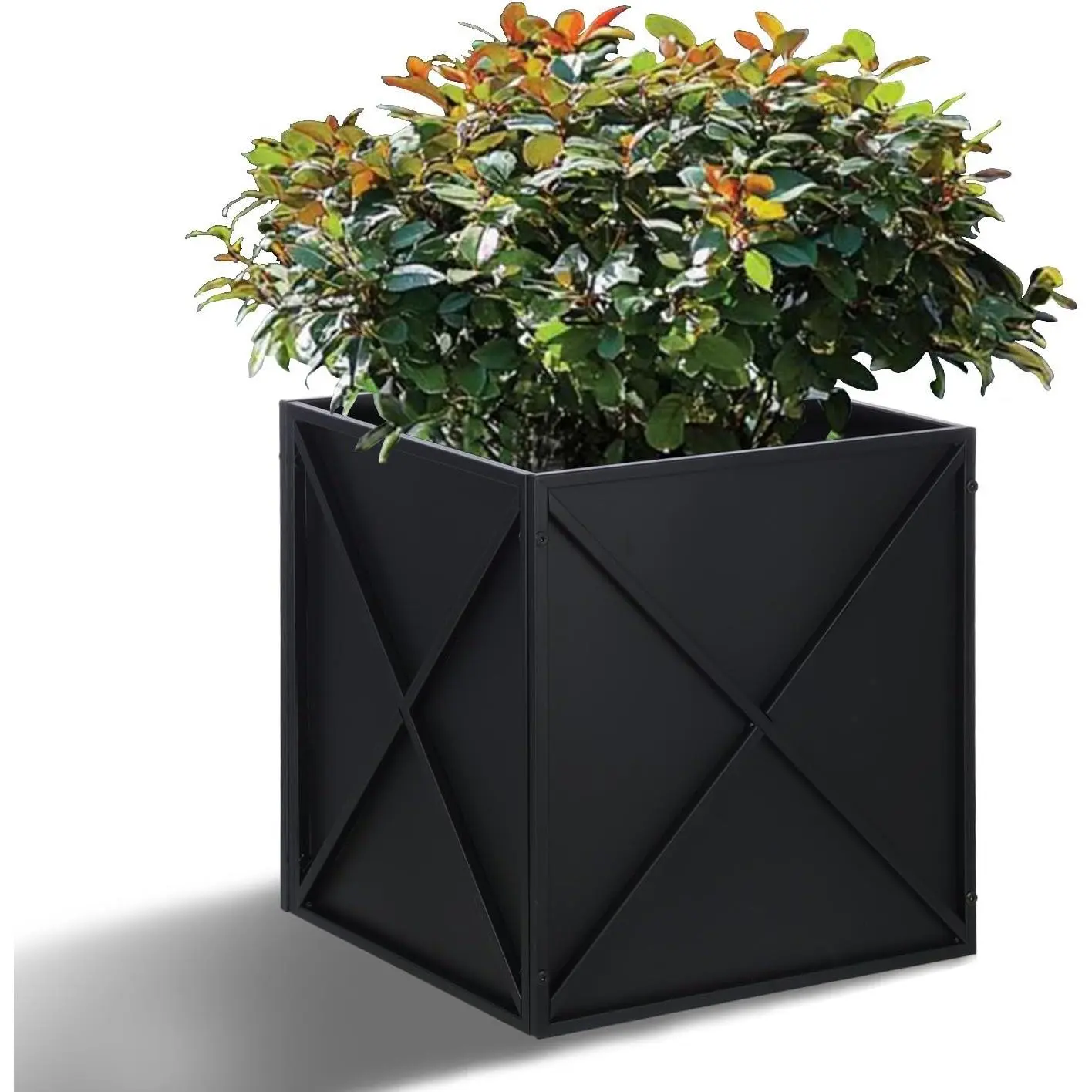 Metal Square Planter Box Tall Planters for Outdoor  Modern Heavy Duty with Drainage Holes for Outside Indoor Patio Deck - Black, 17”x 17”x 18”