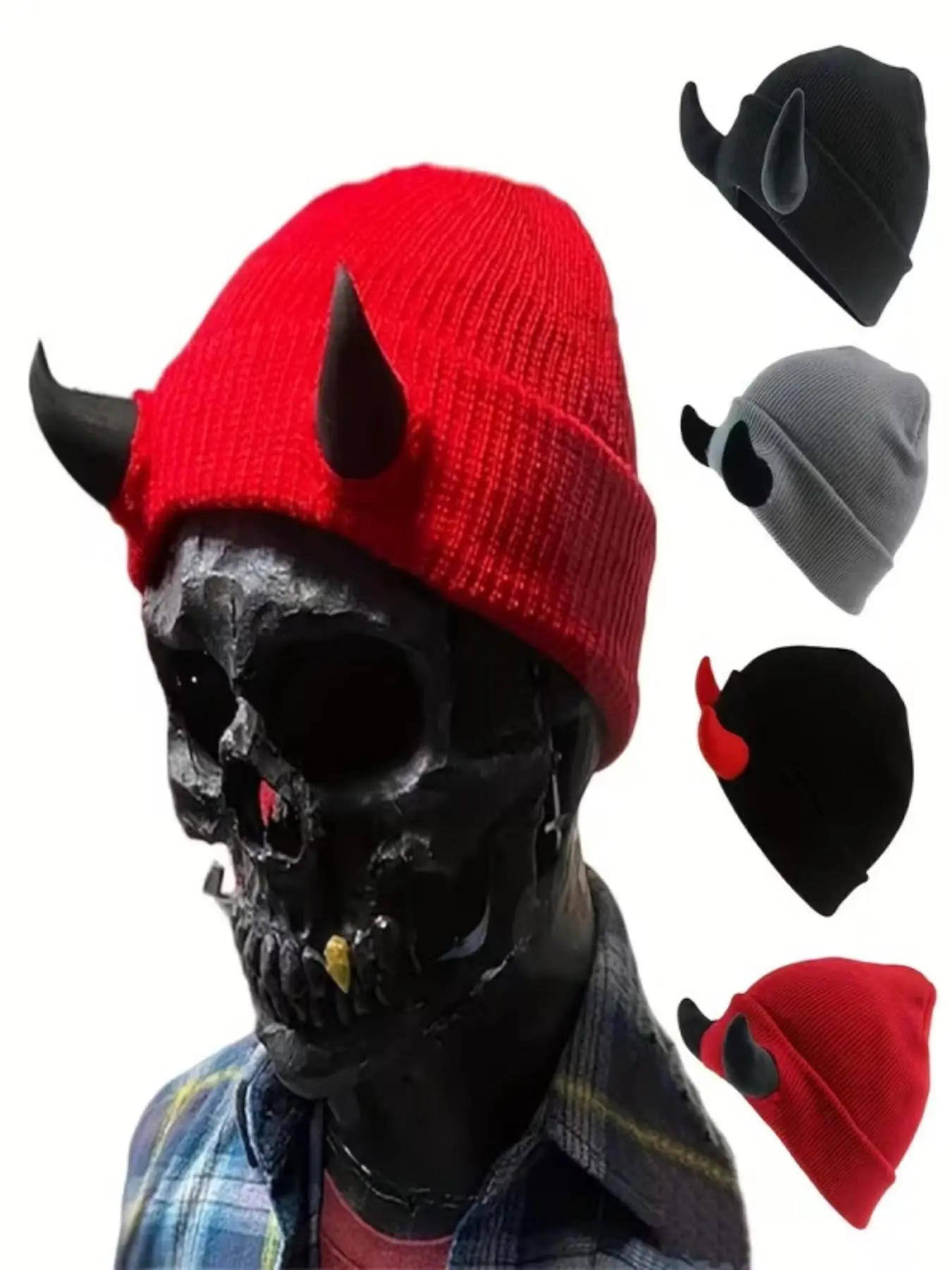 Cute Devil Horn Knit Hat, Lightweight Fall Winter Beanie, Reversible Bull Horn Cap, Warm and Versatile, Streetwear Accessory, Gift Idea