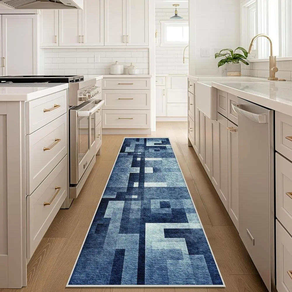 Geometric Pattern Kitchen Runner Rug, 1 Count Non-slip Soft Floor Mat, Dirt Resistant Machine Washable Floor Mat for Home Kitchen Living Room Bathroom