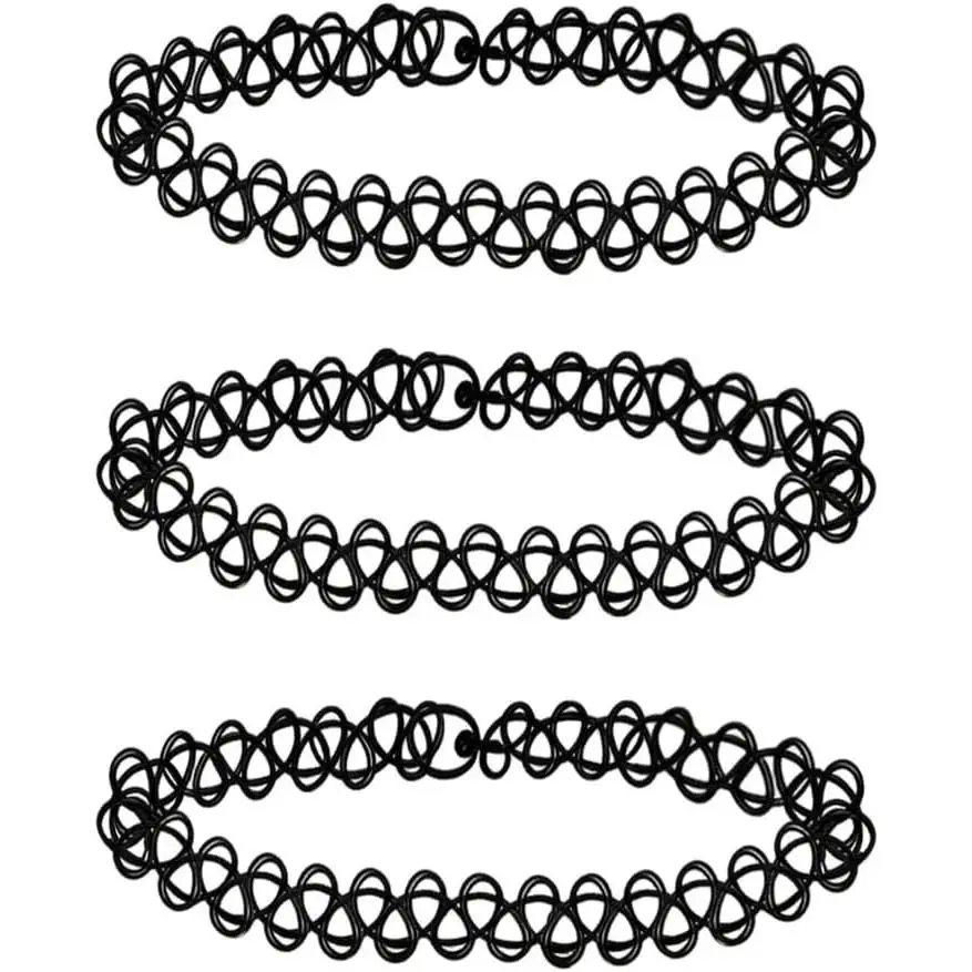 3PCS Black Tattoo Choker Necklace Rainbow Tattoo Chokers Gothic 90s Choker Necklace Purple Tattoo Choker and Pink Chokers 2000s Y2K Multicolour Collar Adjustable Stretchy Elastic Necklace Jewelry Gift for Women