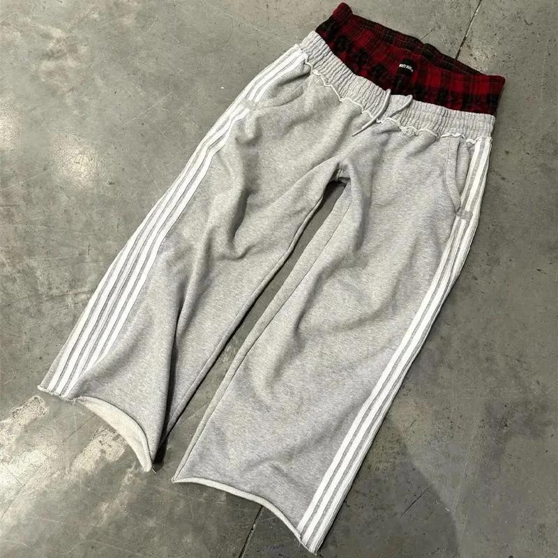 NewY2K pants vintage Harajuku double Embroidered waist Sweatpants Men Wome Hip Hop Casual High waisted Wide Leg Pants Streetwear Menswear Trouser