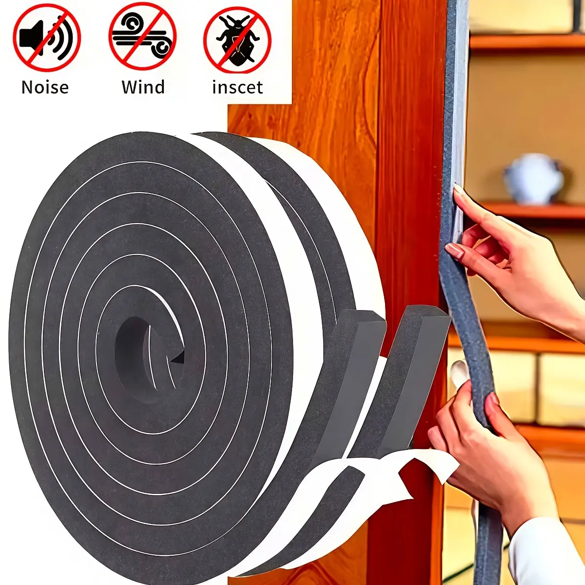 2 Rolls 197 Inches Window Door Seal Strip, Eva Self-Adhesive Insulation Foam Tape, Soundproofing Dust Proof Sealing Tape