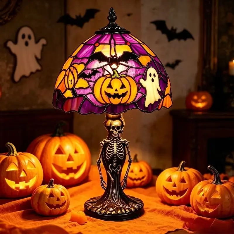 1 Pack Halloween Skull Night Light, Pumpkin & Ghost Painted Style Ambient Lamp, Gothic Horror Decor for Bedroom, Living Room, Home Party, Perfect Holiday Lighting to Create Spooky Atmosphere & Ideal Halloween Gift