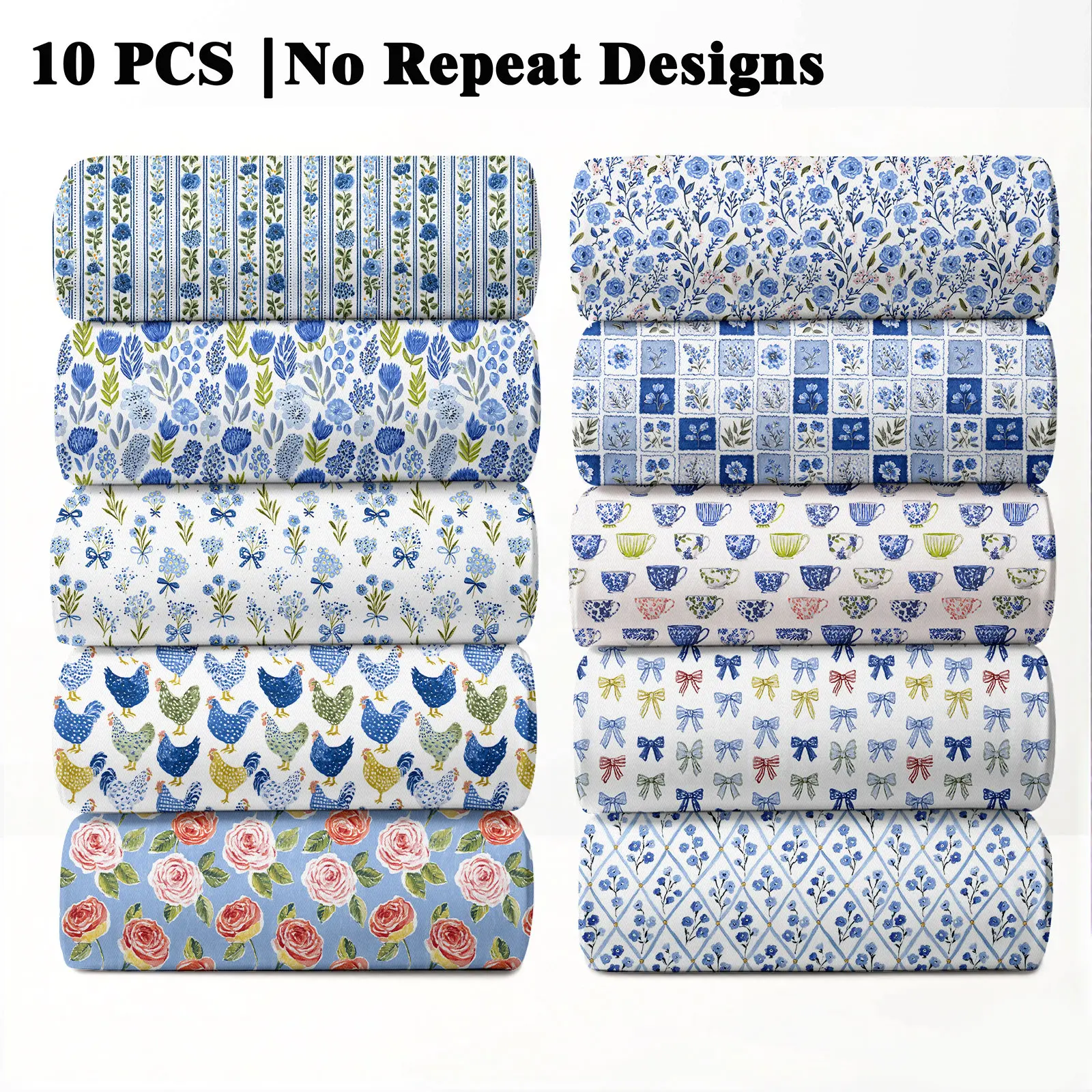 10PCS Grandmacore Print Fabric, 23x55cm (9x22in) Classic Vintage Nostalgic Pattern Quilting Home Decor DIY