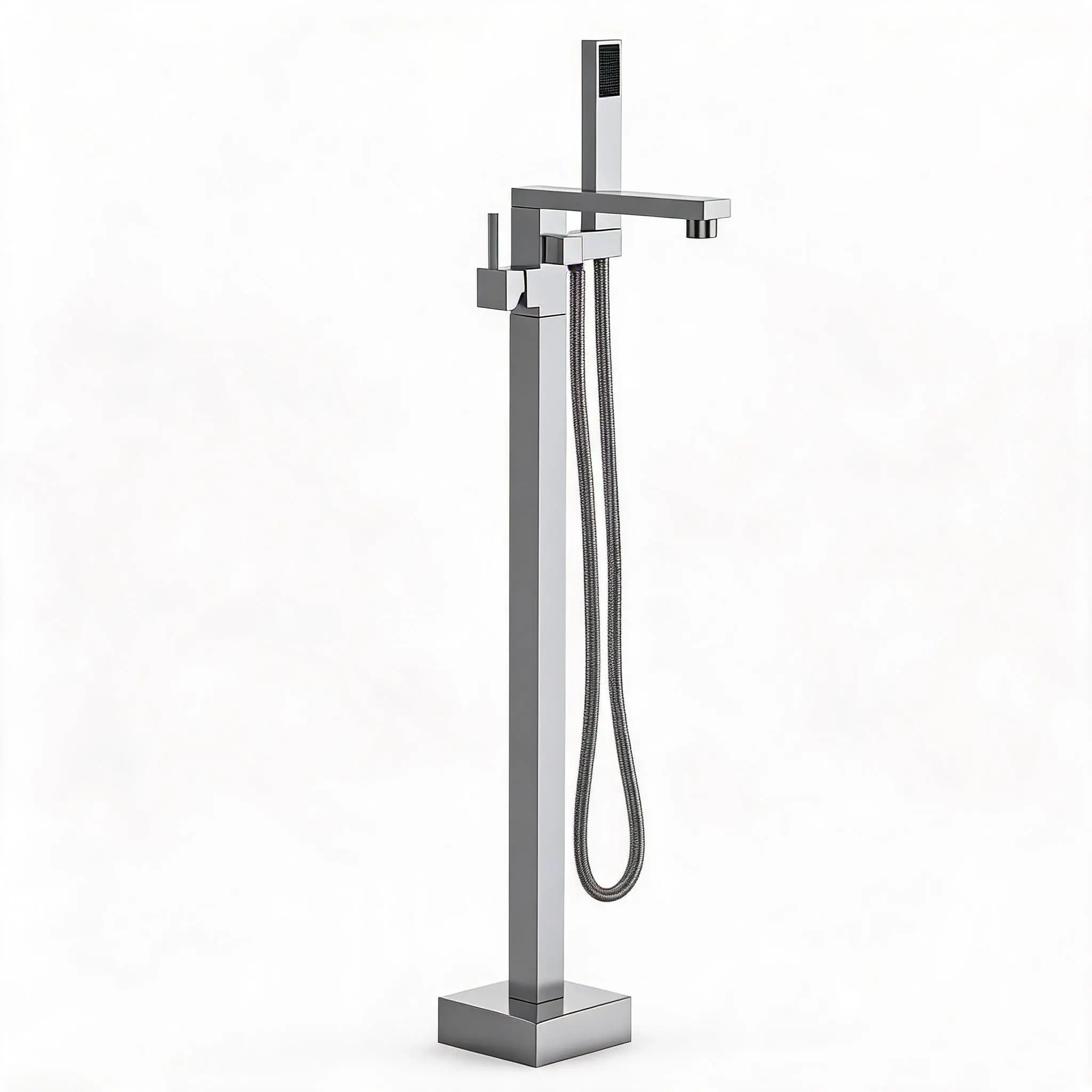 GAOMON Freestanding Floor Mount Bathtub Faucet with Single Handle Brass Tap, Handheld Shower, Swivel Mixer Spout; Available in Chrome, Brushed Nickel, Matte Black; cUPC Certified Options