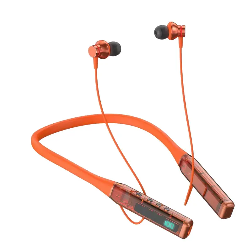 Wireless Bluetooth Neckband Earphones with Transparent Internal Structure, LED Battery Display, Type-C Fast Charging, Voice Assistant, Audio Support, Silicone Build, Magnetic Design, Button Controls, Hard Shell Case for Urban Commuting Sports Use, Electro