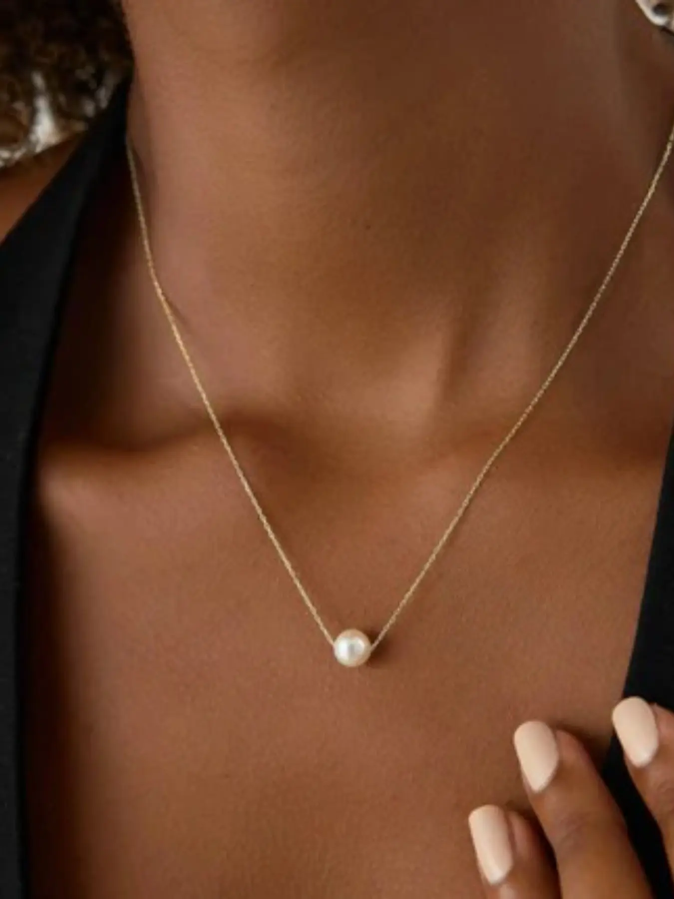 14k Ultra Thin Dainty Cable Chain Necklace, Pearl Solitaire Pendant, Casual Style, All Seasons Jewelry for Women, Elegant Dainty Necklace